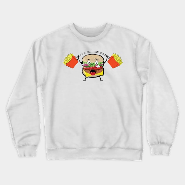 Funny Burger Character - Weightlifter Crewneck Sweatshirt by DesignWood Atelier